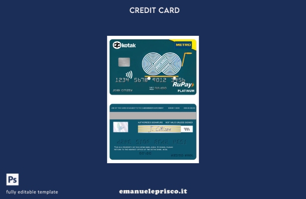modello di carta platino RuPay India Kotak Bank Metro Cash & Carry stile verific